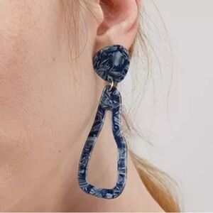 Abstract Blue Geometric Dangle Earrings Marbled Swirl Navy Abstract Dangle 3”
